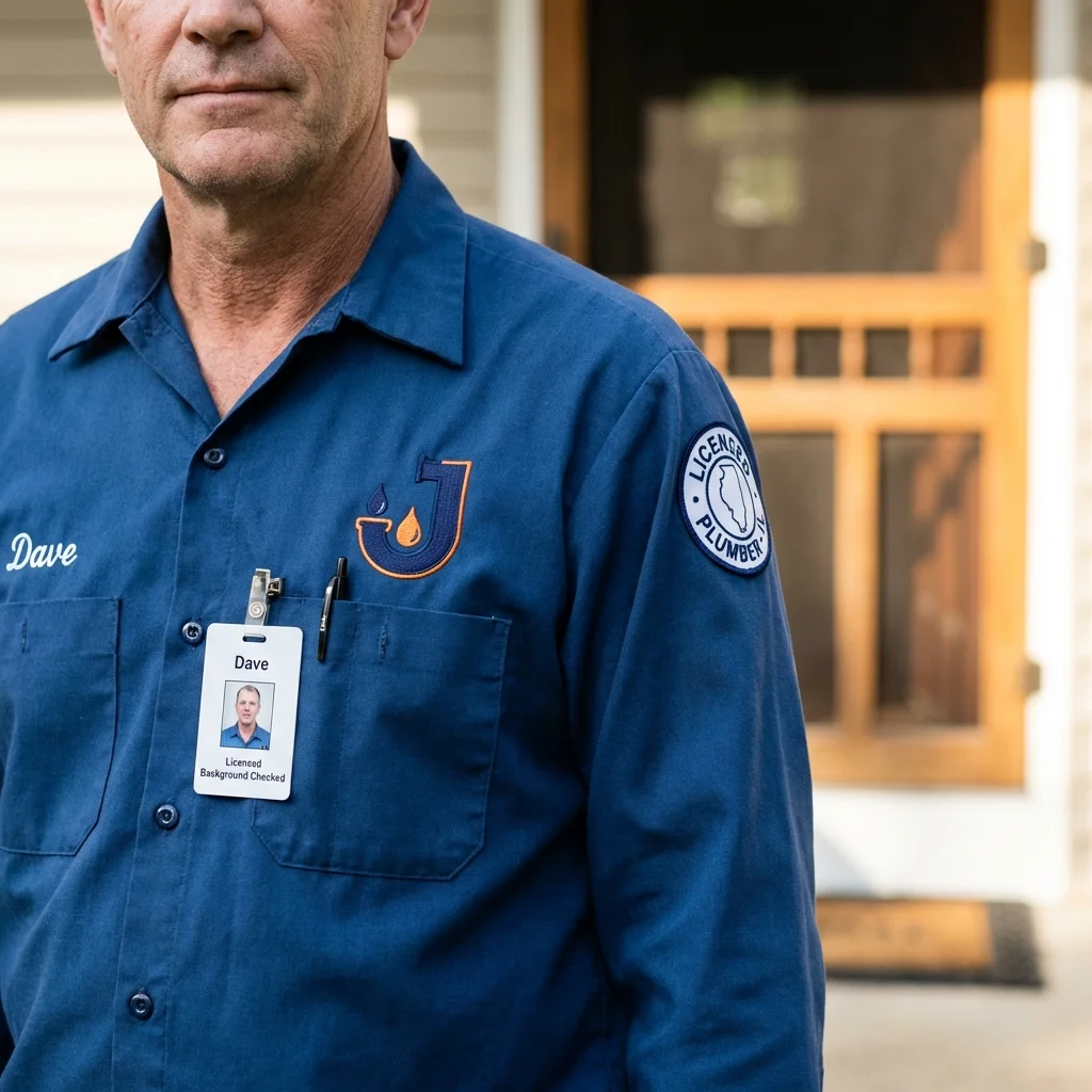 Licensed plumber showing ID badge in North Conway, NH