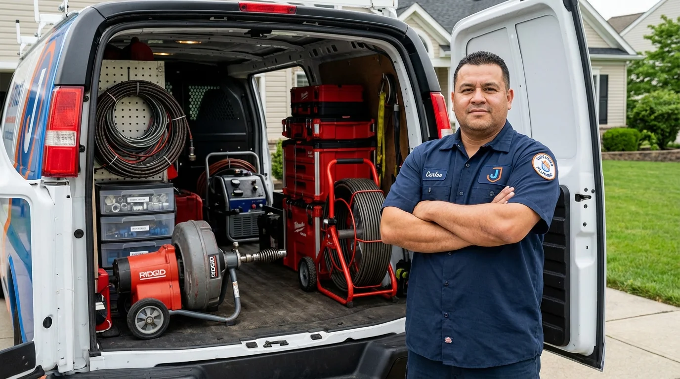 Professional drain cleaning equipment and Johns Plumbing LLC plumber in North Conway