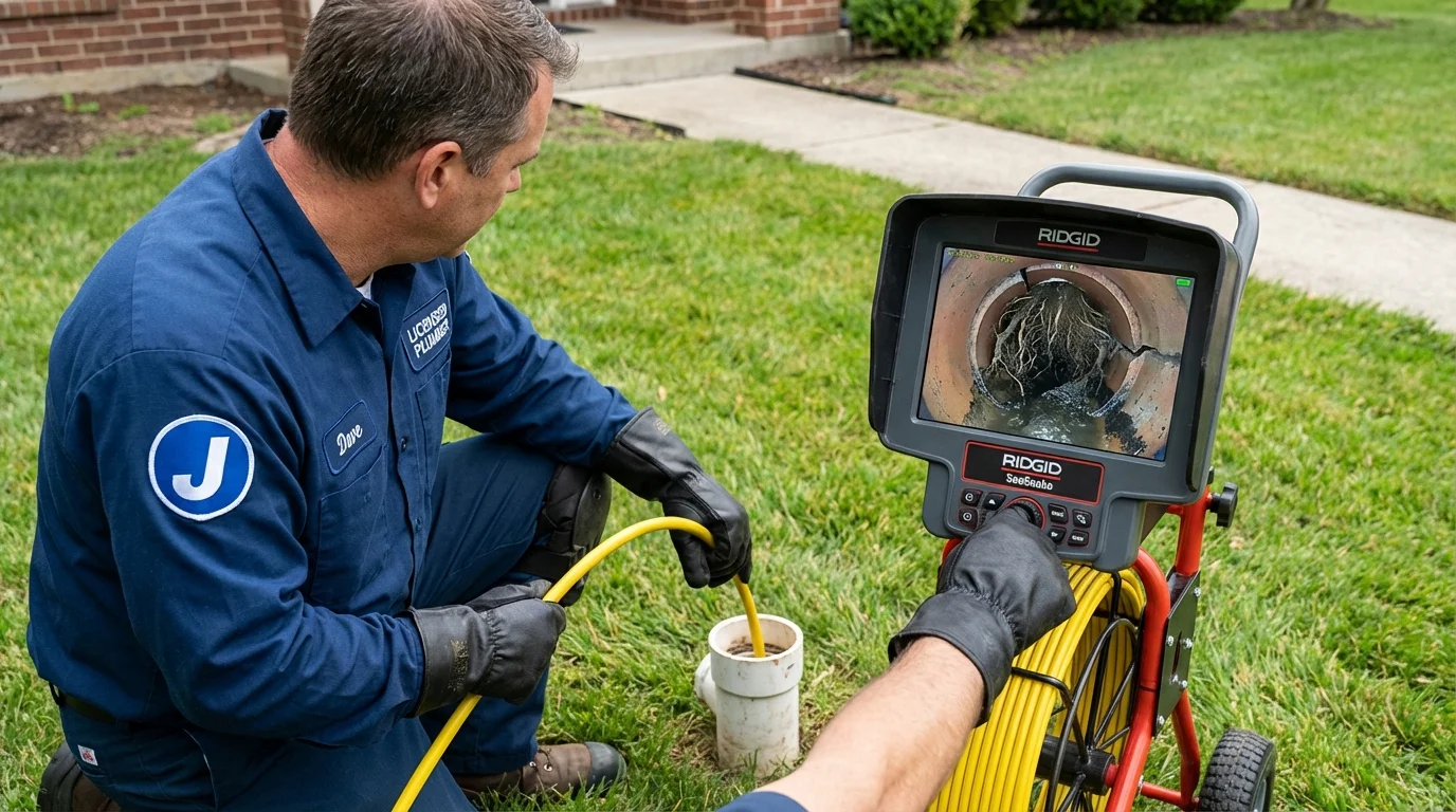 Sewer camera inspection being performed by Johns Plumbing LLC in North Conway