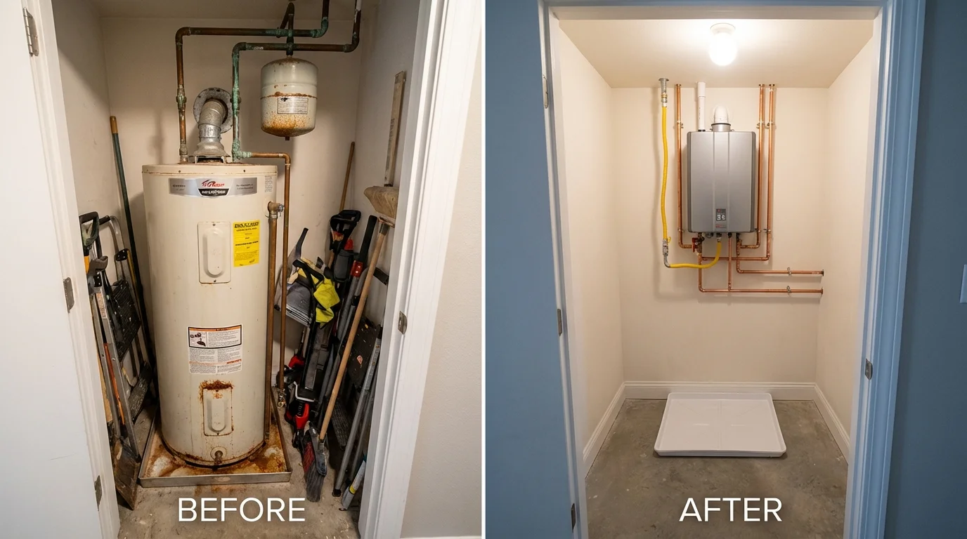Tank water heater versus wall-mounted tankless unit comparison for North Conway, NH homeowners